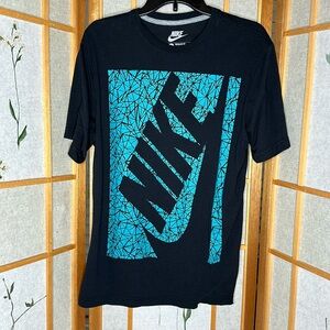 Nike Men Black/Blue Futura Shattered Glass Slim T-Shirt Tri-Blend Dri Fit Large